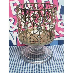 BBW Gold Tone Finish with Gems & Glass Pedestal Large 3 Wick Candle Holder